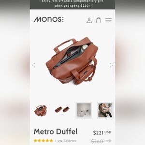 Monos weekend Duffel bag and  detachable metro kit / Mahagony Color